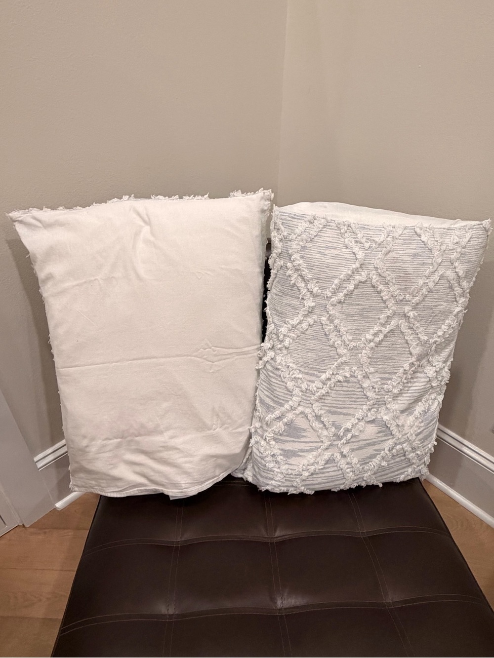 Two Rachel Ashwell Shabby Chic White Standard Pillow Shams Diamond Cotton